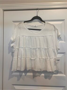 Altar’d State BNWT White Cotton Tiered Short-Sleeve Crop Top Size L